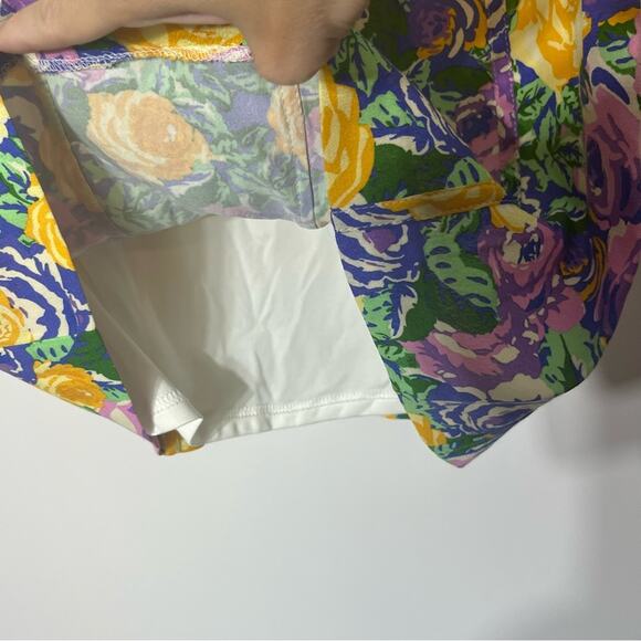 Zara Purple/Yellow/Blue Floral Corset Style Puff Sleeve Mini Dress Small NWT - Picture 5 of 8